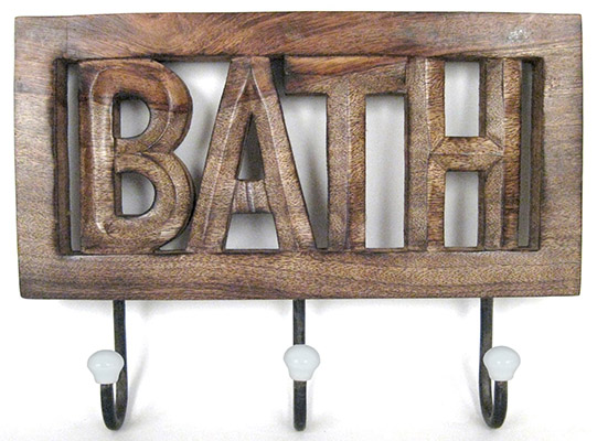 Mango Wood Wall Hooks 'Bath'